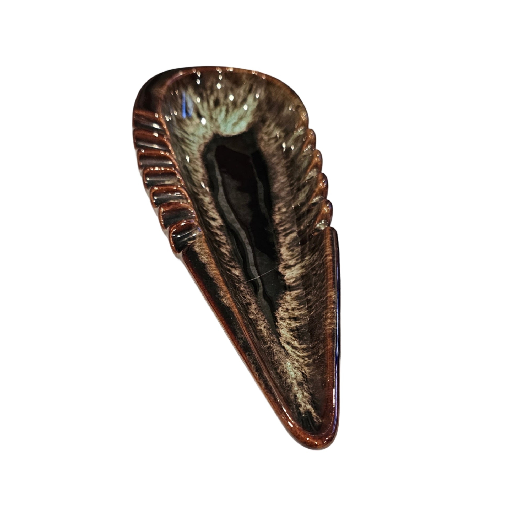 1960s Drip-Glaze Art Pottery Leaf Dish