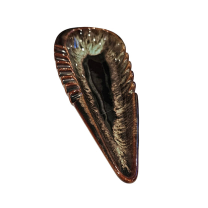 1960s Drip-Glaze Art Pottery Leaf Dish