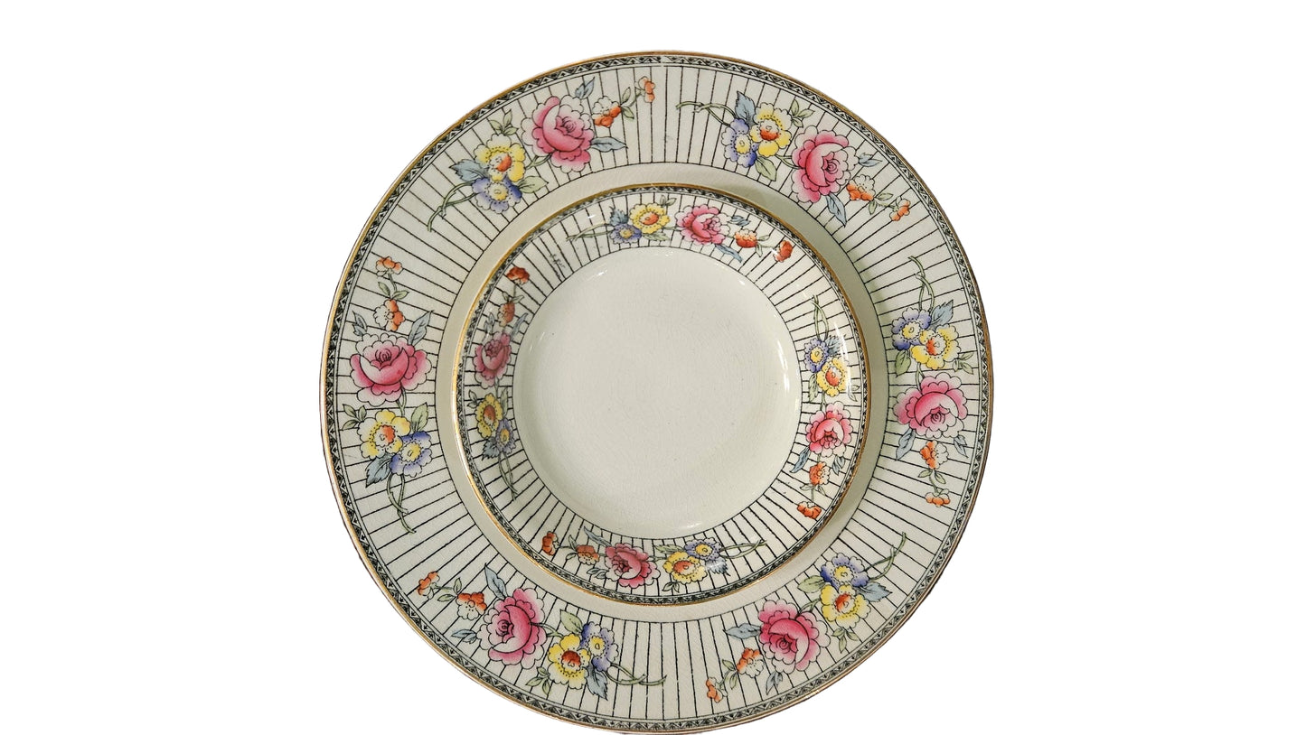 Floral Transferware with Peonies & Gold Trim