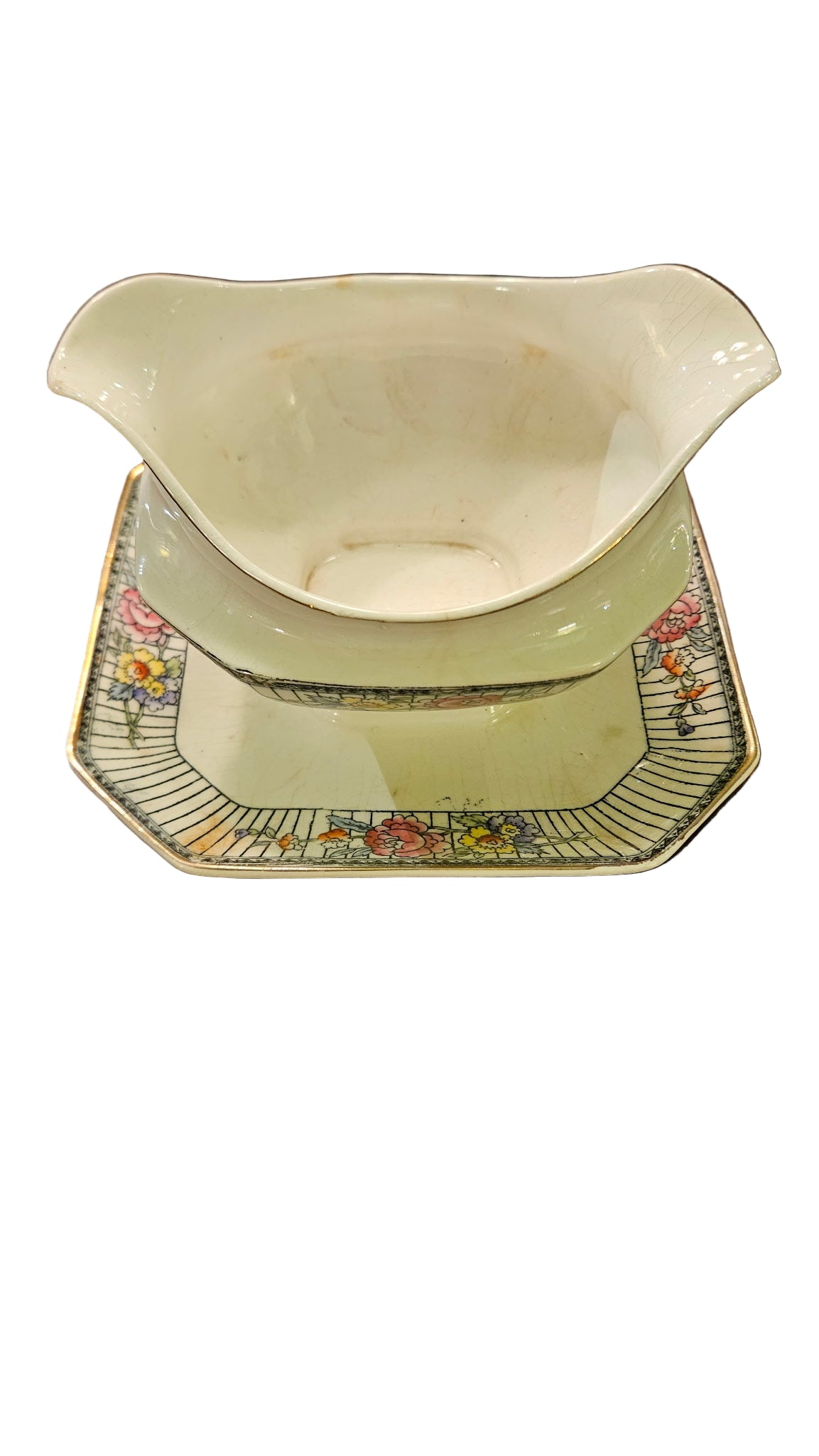 Floral Transferware with Peonies & Gold Trim