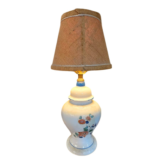 Ceramic Ginger Jar Lamp with Burlap Shade