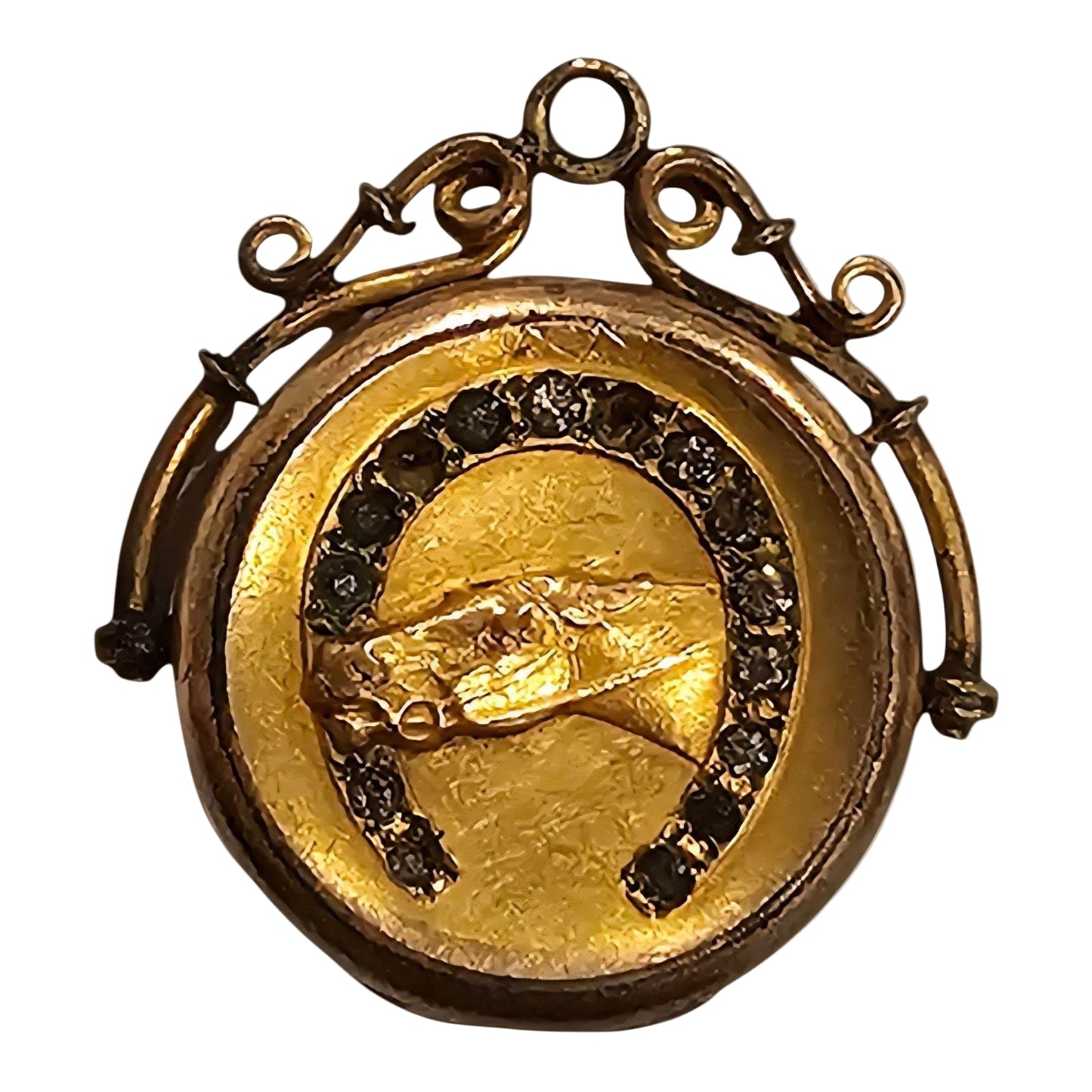 Gold Horse Medallion Pendant with Rhinestone Horseshoe