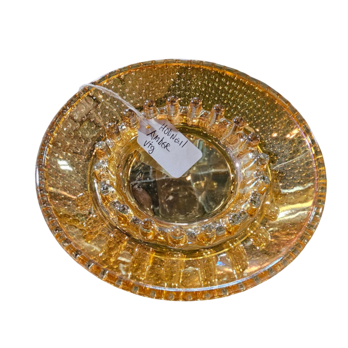 Hobnail Amber Pressed Glass Ashtray