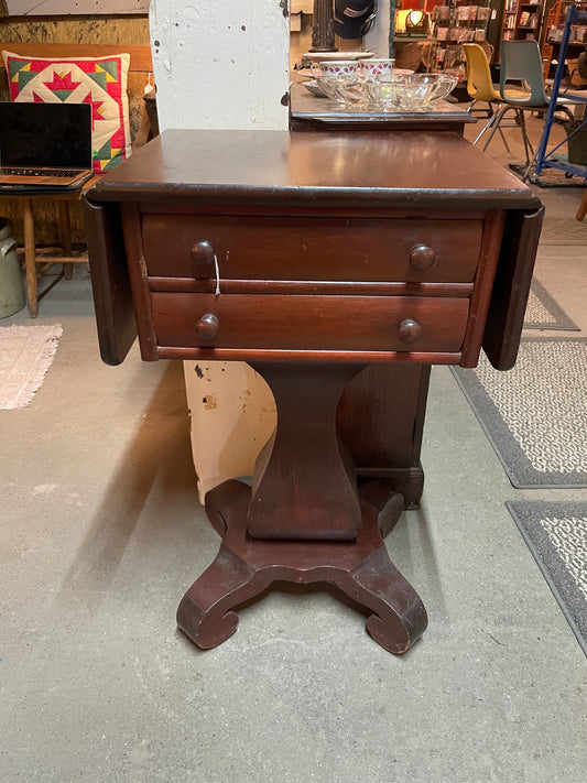 Antique Drop-Leaf Pedastal Table with Two Drawers