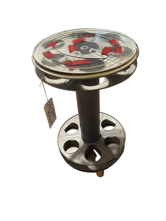 Vintage Film Reel Coffee Table – One-of-a-Kind Industrial Table Crafted from Authentic Movie Reels and Glass Top