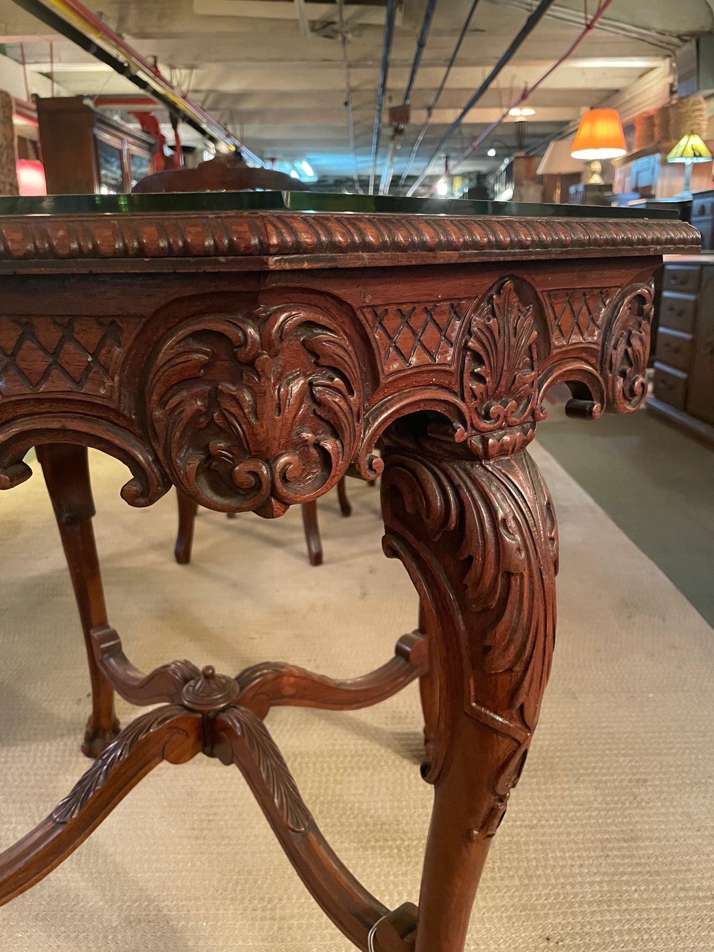 Antique French Louis XV Hand Carved Table with Glass Top