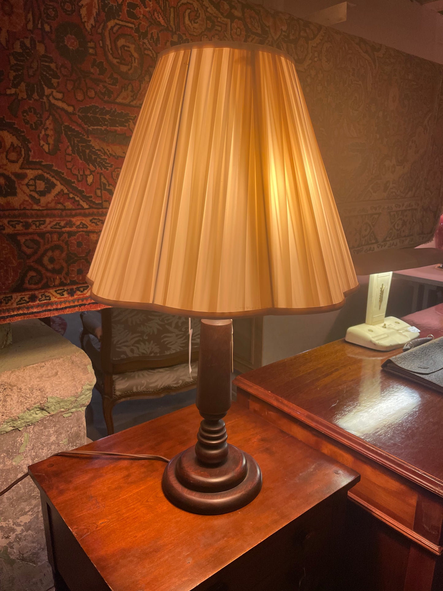 Mid Century Wooden Table Lamp with Two-Bulbs