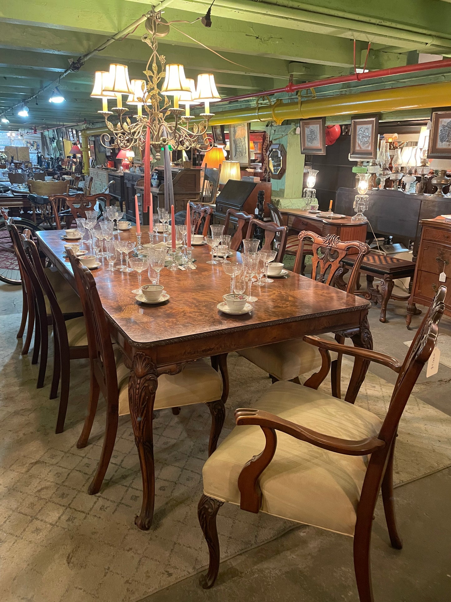 Dining Room Maple Antique Table with 10 Chairs