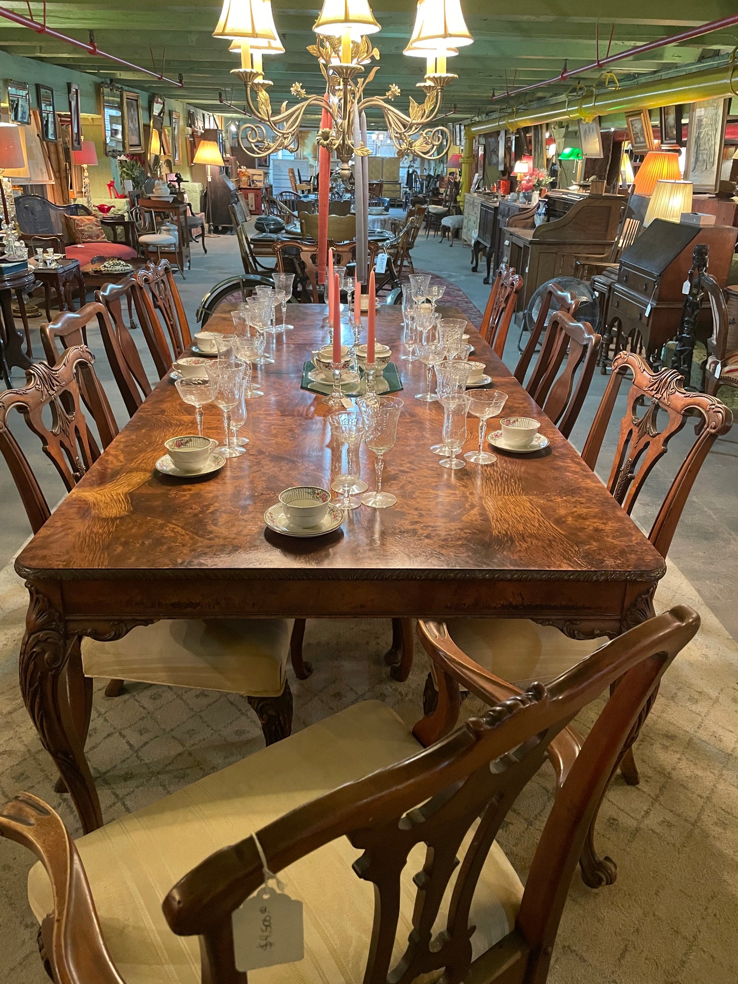 Dining Room Maple Antique Table with 10 Chairs