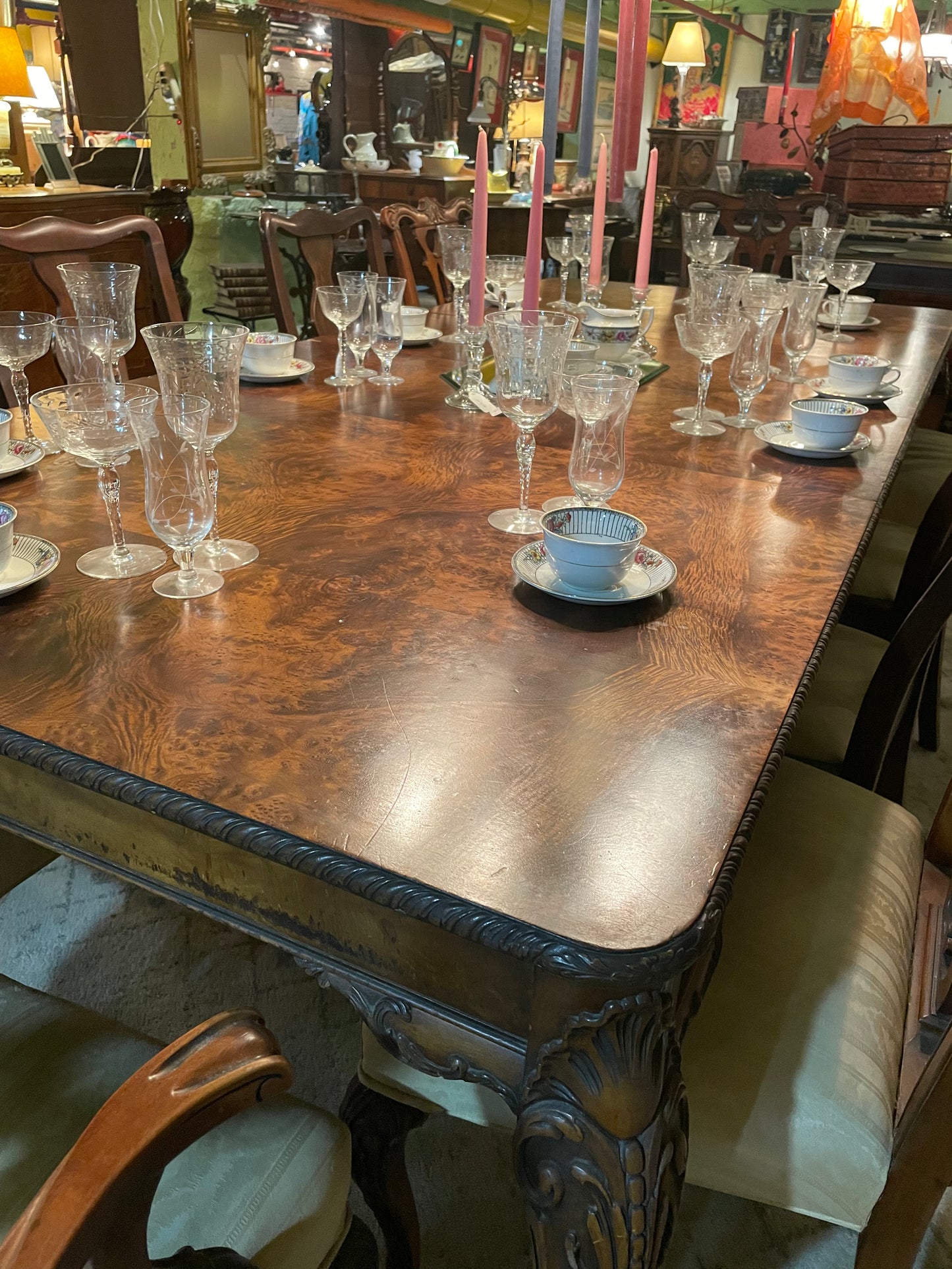 Dining Room Maple Antique Table with 10 Chairs