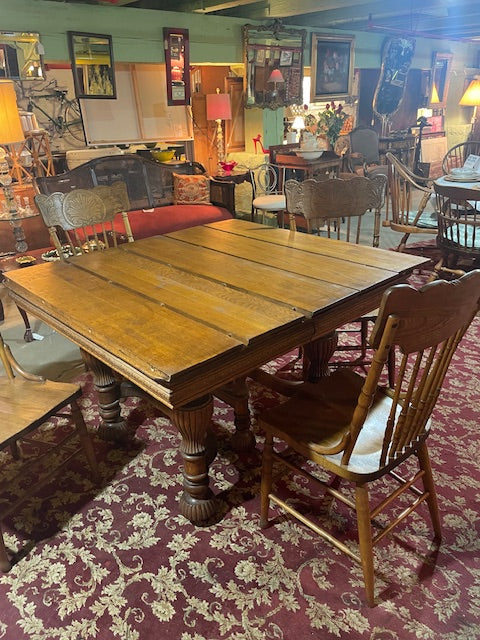 Kitchen Farm Table with Four Matching Chairs and Six Leaves-- Antique