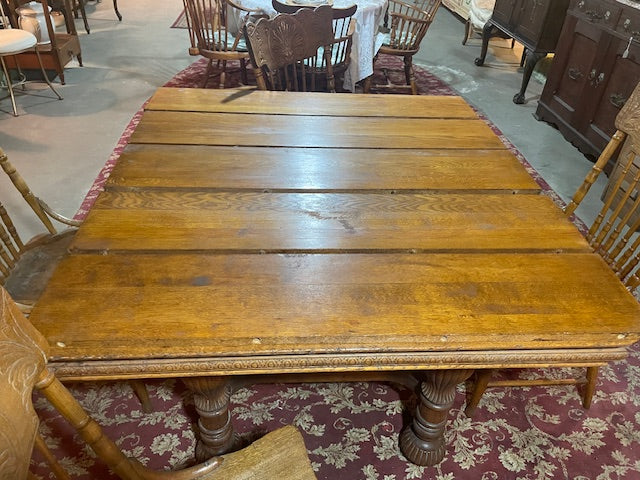 Kitchen Farm Table with Four Matching Chairs and Six Leaves-- Antique