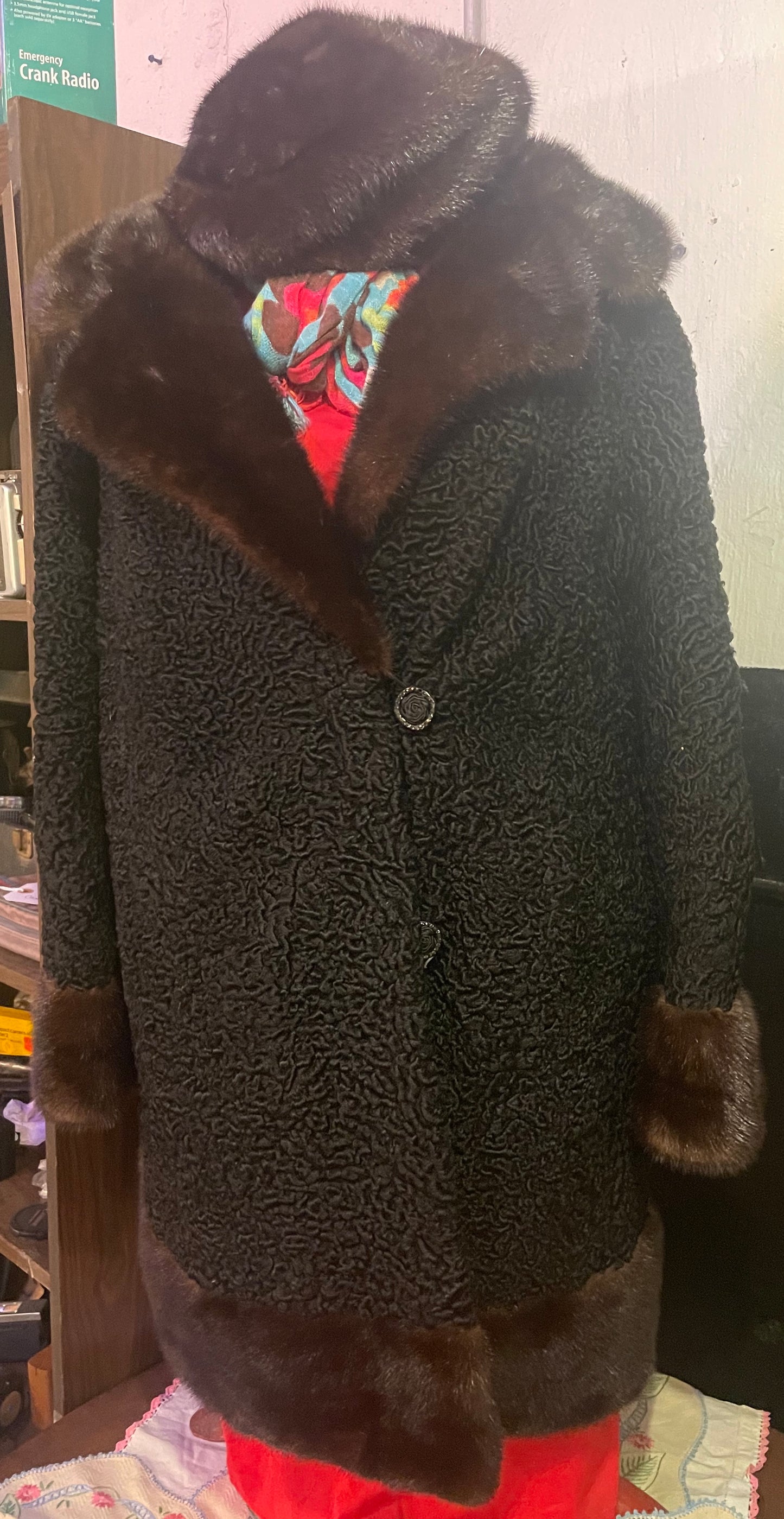 Persian Curly Lamb 1950s Coat with Mink