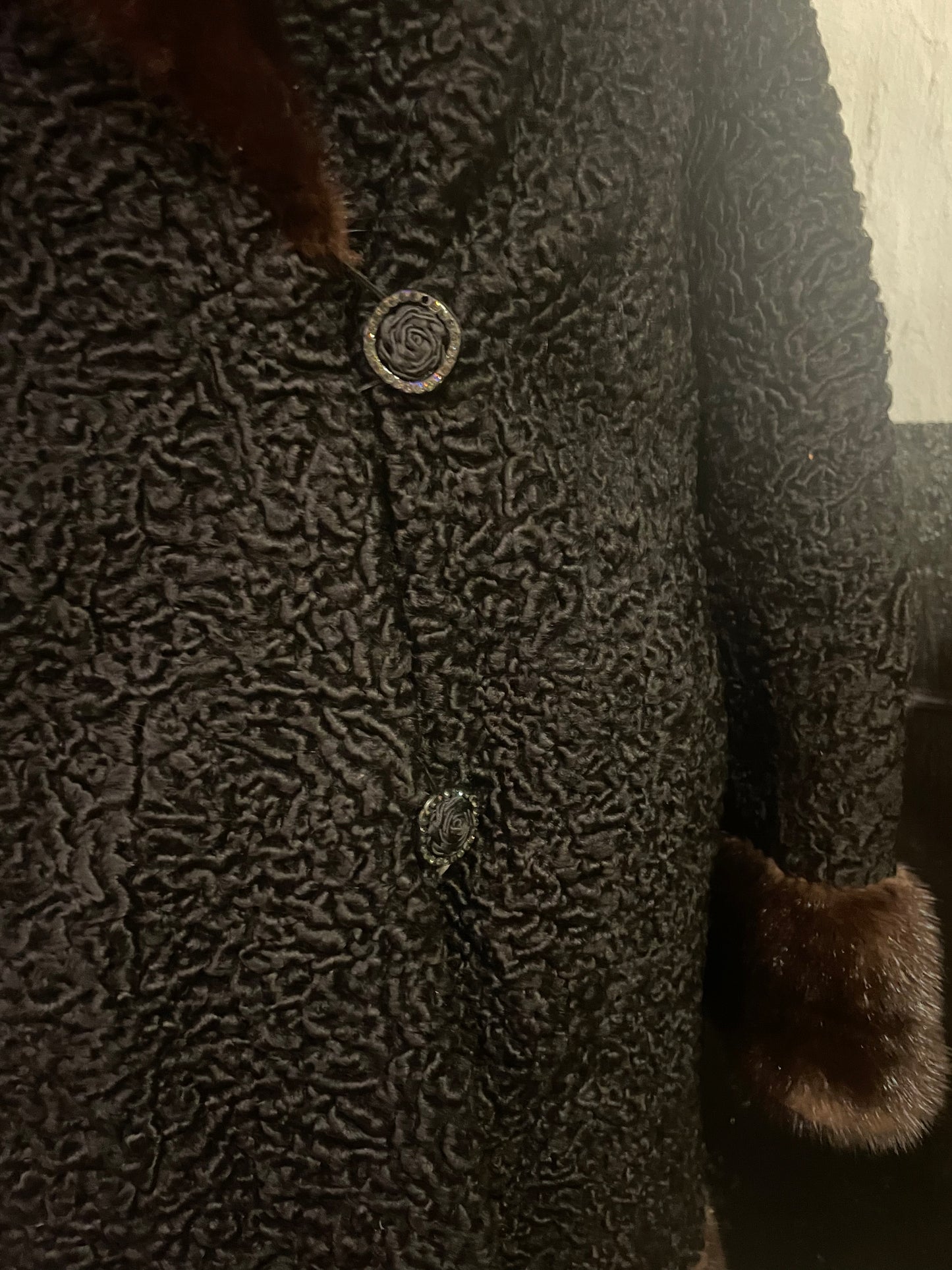 Persian Curly Lamb 1950s Coat with Mink