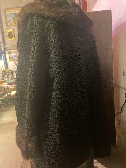 Persian Curly Lamb 1950s Coat with Mink