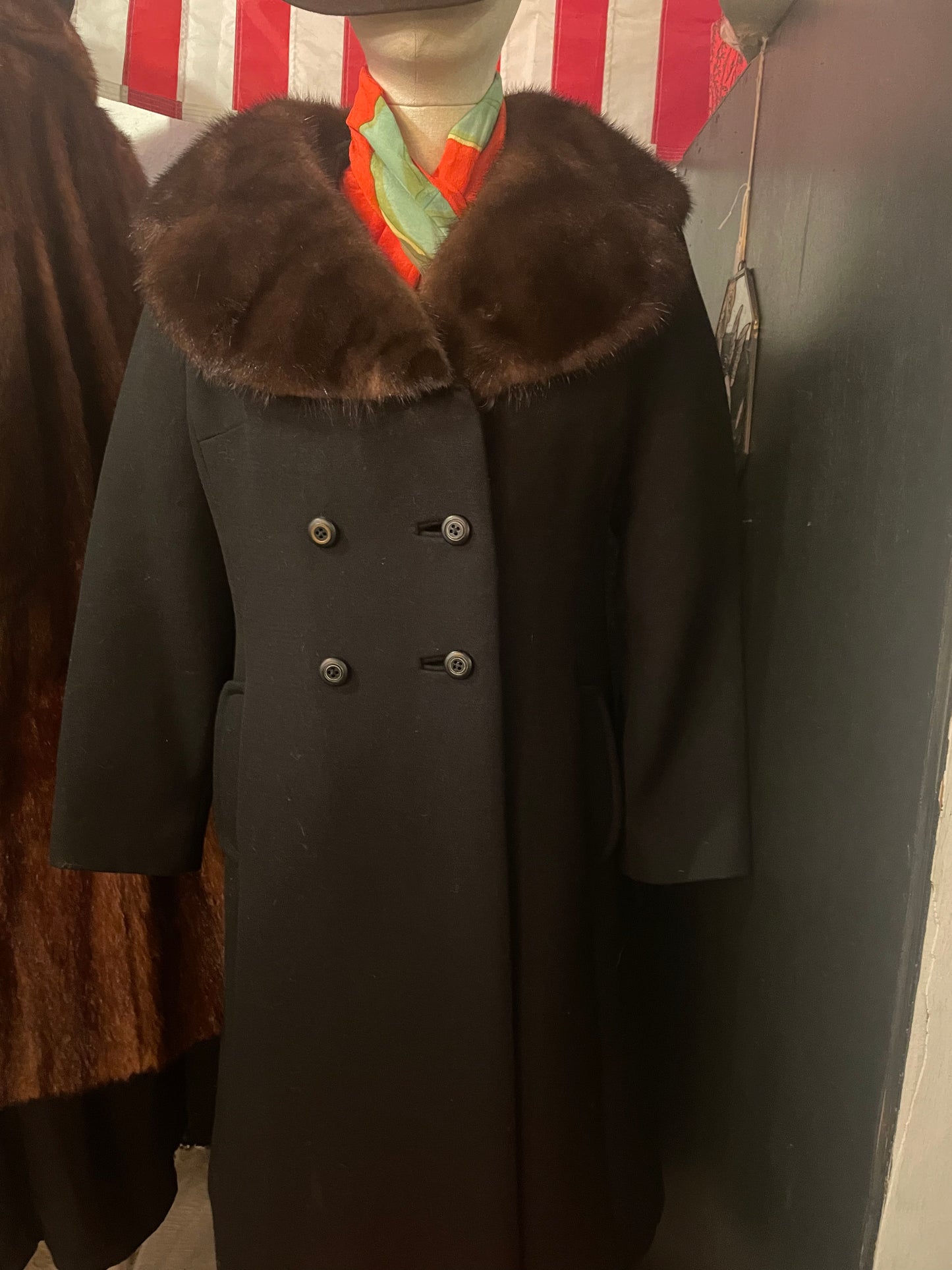 Wool Coat with Mink Collar