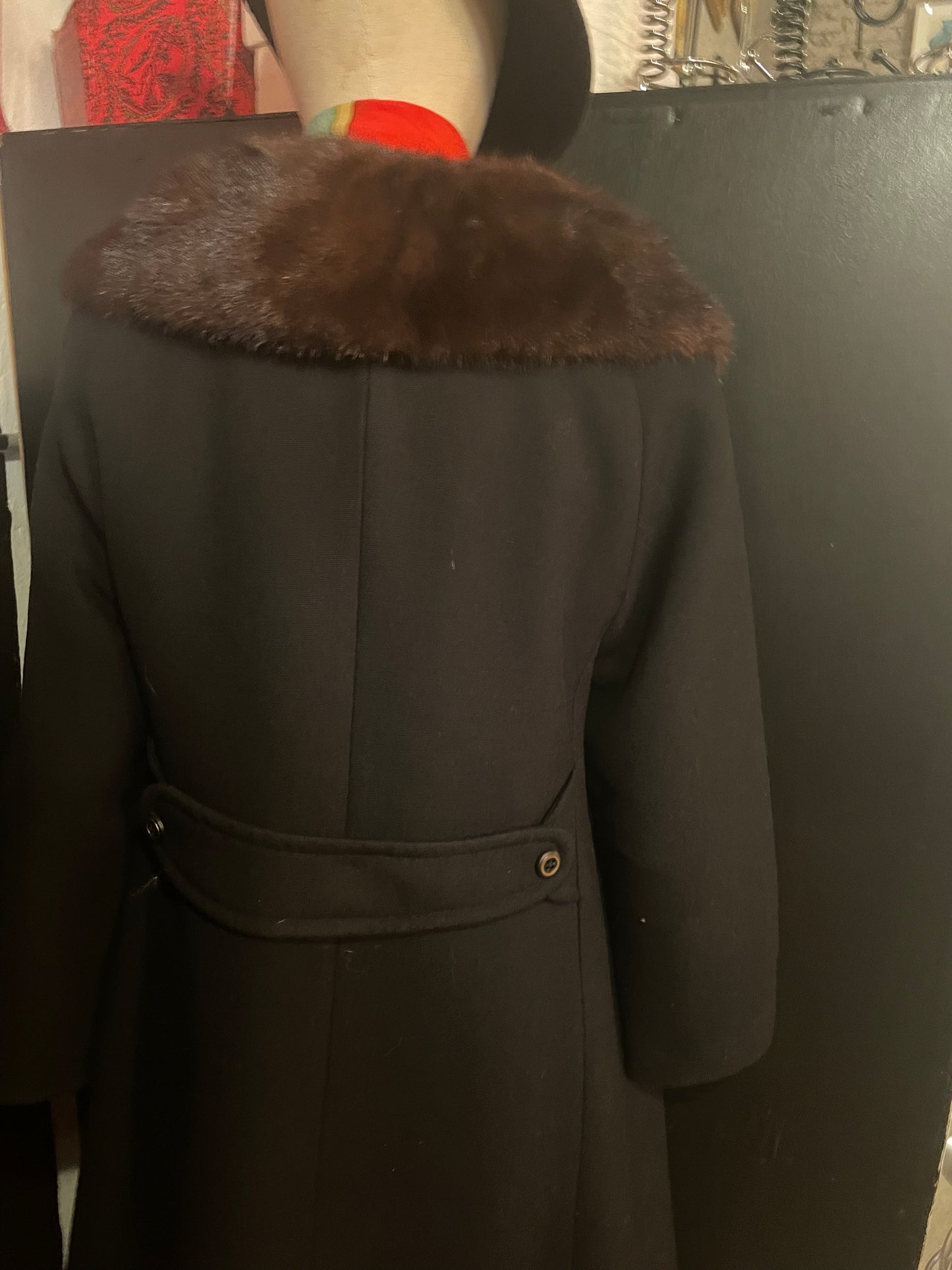 Wool Coat with Mink Collar