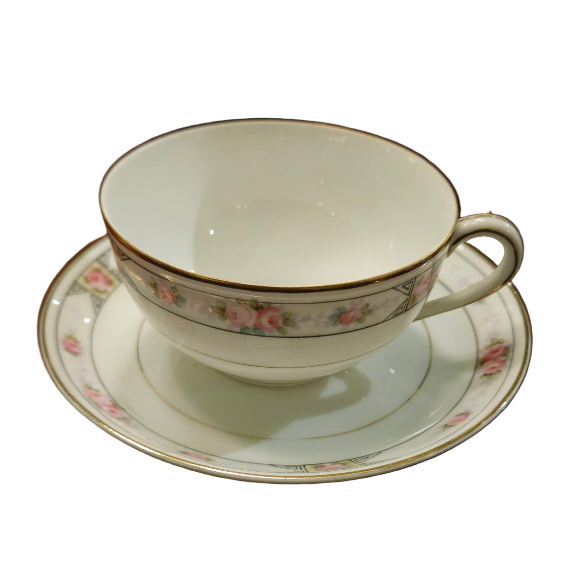 Vintage Pink Rose Fine China Dinnerware Set with Gold Trim — Full Service Set