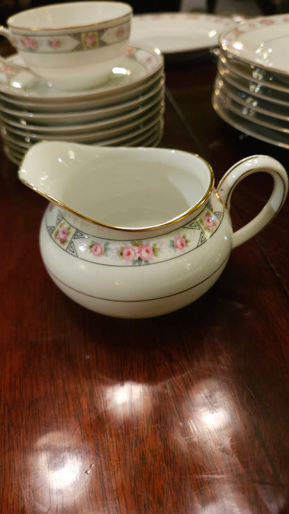 Vintage Pink Rose Fine China Dinnerware Set with Gold Trim — Full Service Set