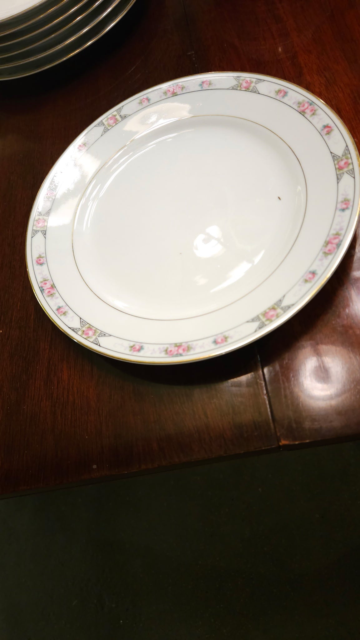 Vintage Pink Rose Fine China Dinnerware Set with Gold Trim — Full Service Set