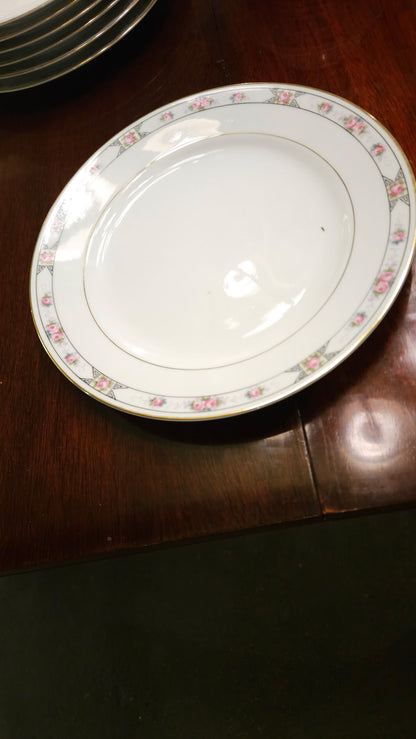 Vintage Pink Rose Fine China Dinnerware Set with Gold Trim — Full Service Set