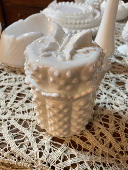 Fenton Hobnail Butterfly Lidded Candy Jar