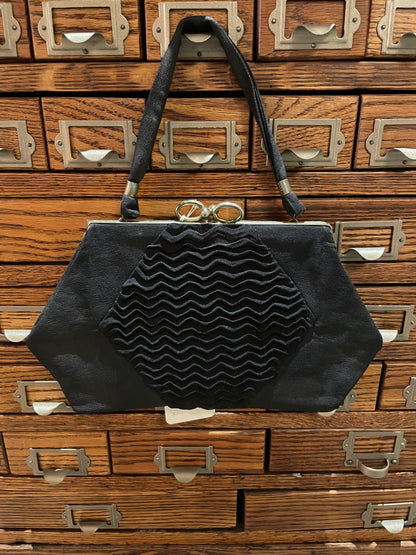 Black Rayon 1940s Purse with Coin Bag