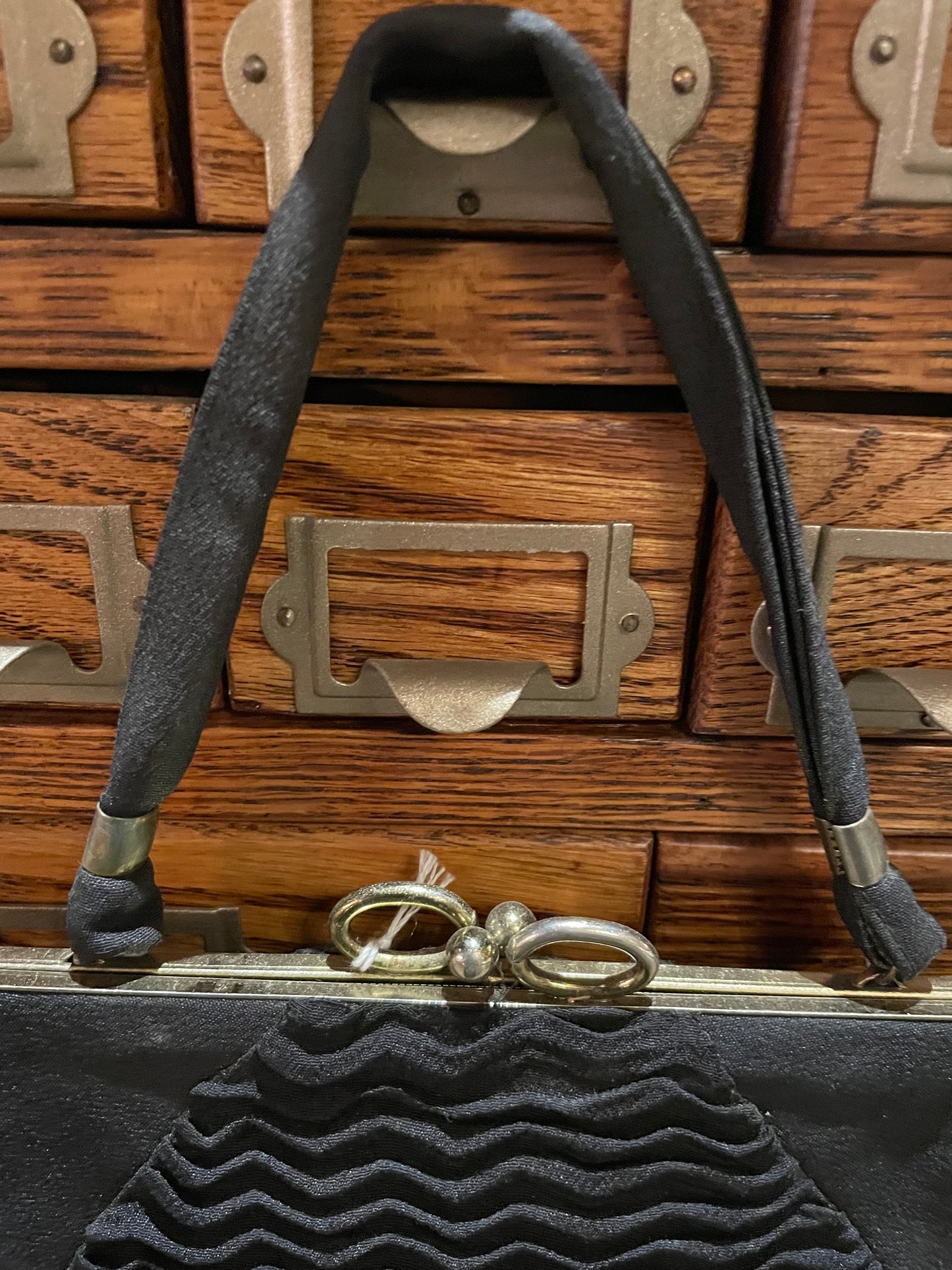 Black Rayon 1940s Purse with Coin Bag