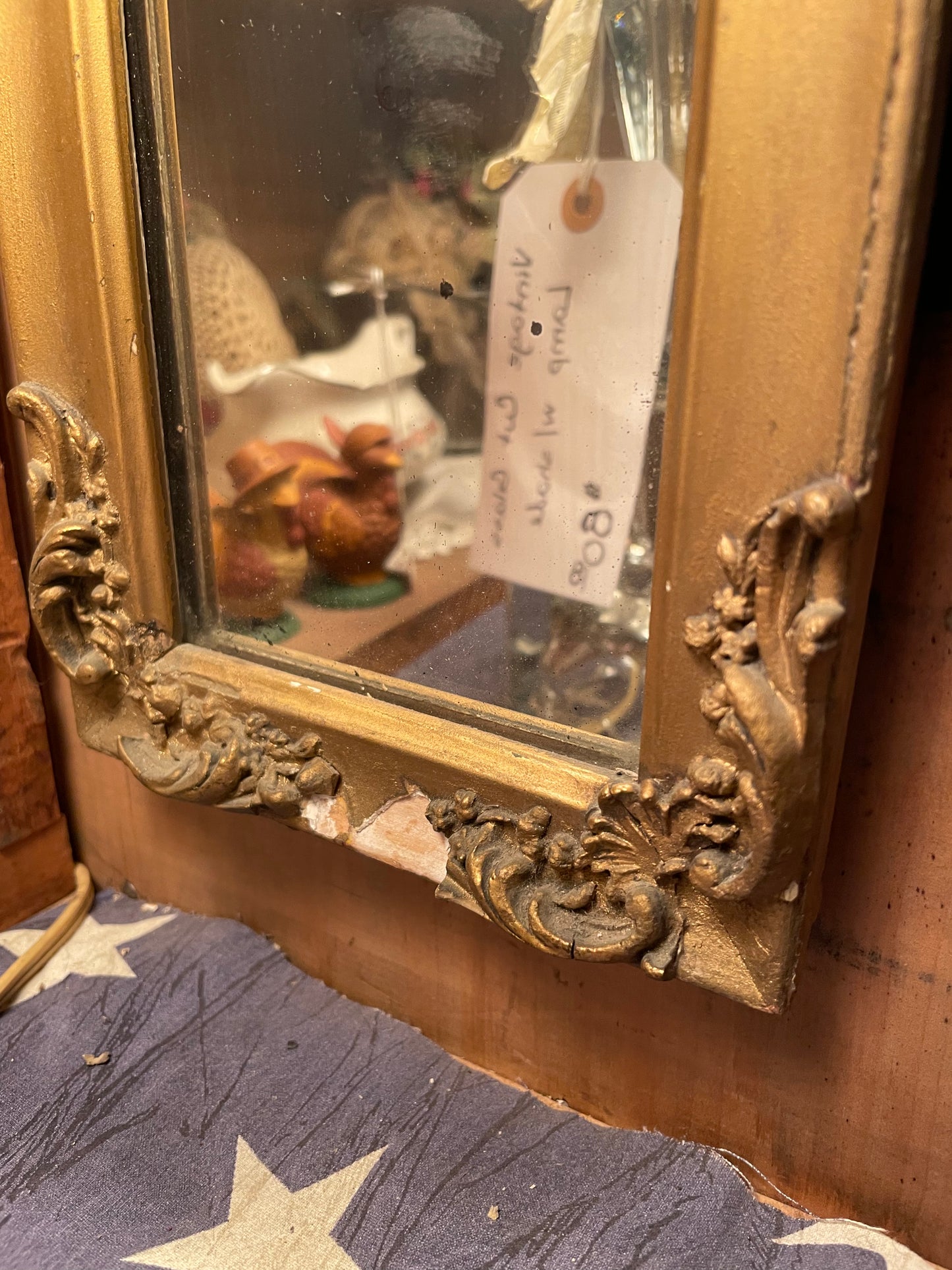 Gilded Mirror with Illustration of Victorian Woman