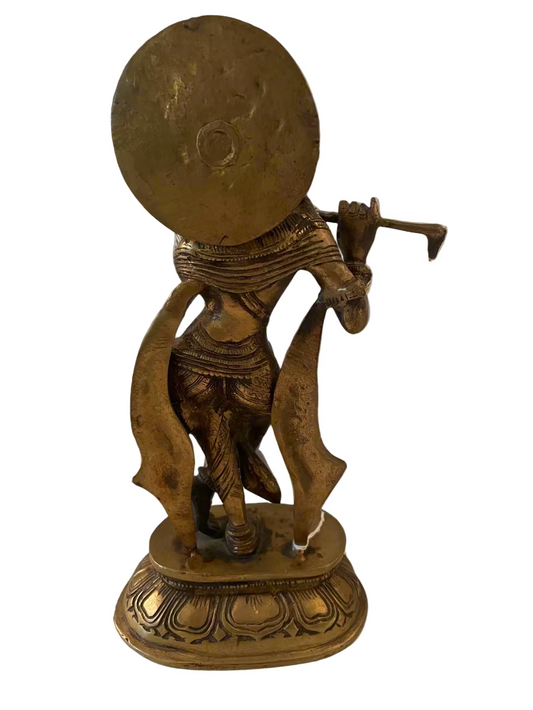Vintage Krishna Brass Statue Playing Flute