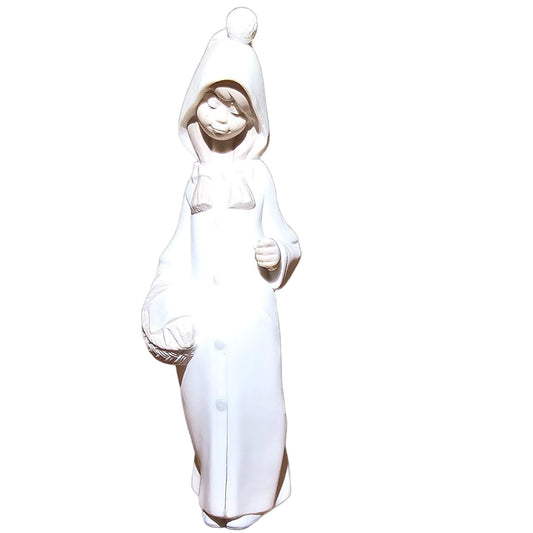 Lladro Porcelain Girl in Winter Coat Figurine – Matte White Finish