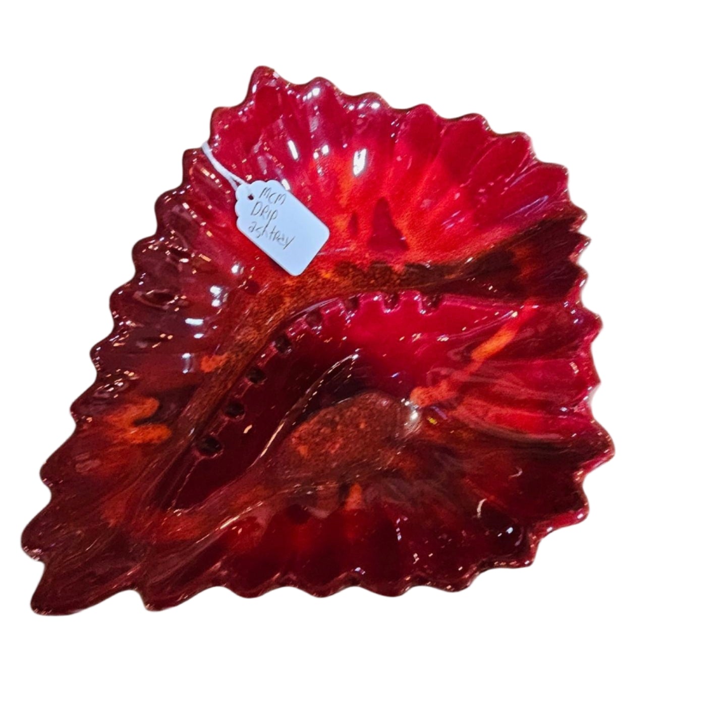 MCM Red Drip Art Glass Ashtray