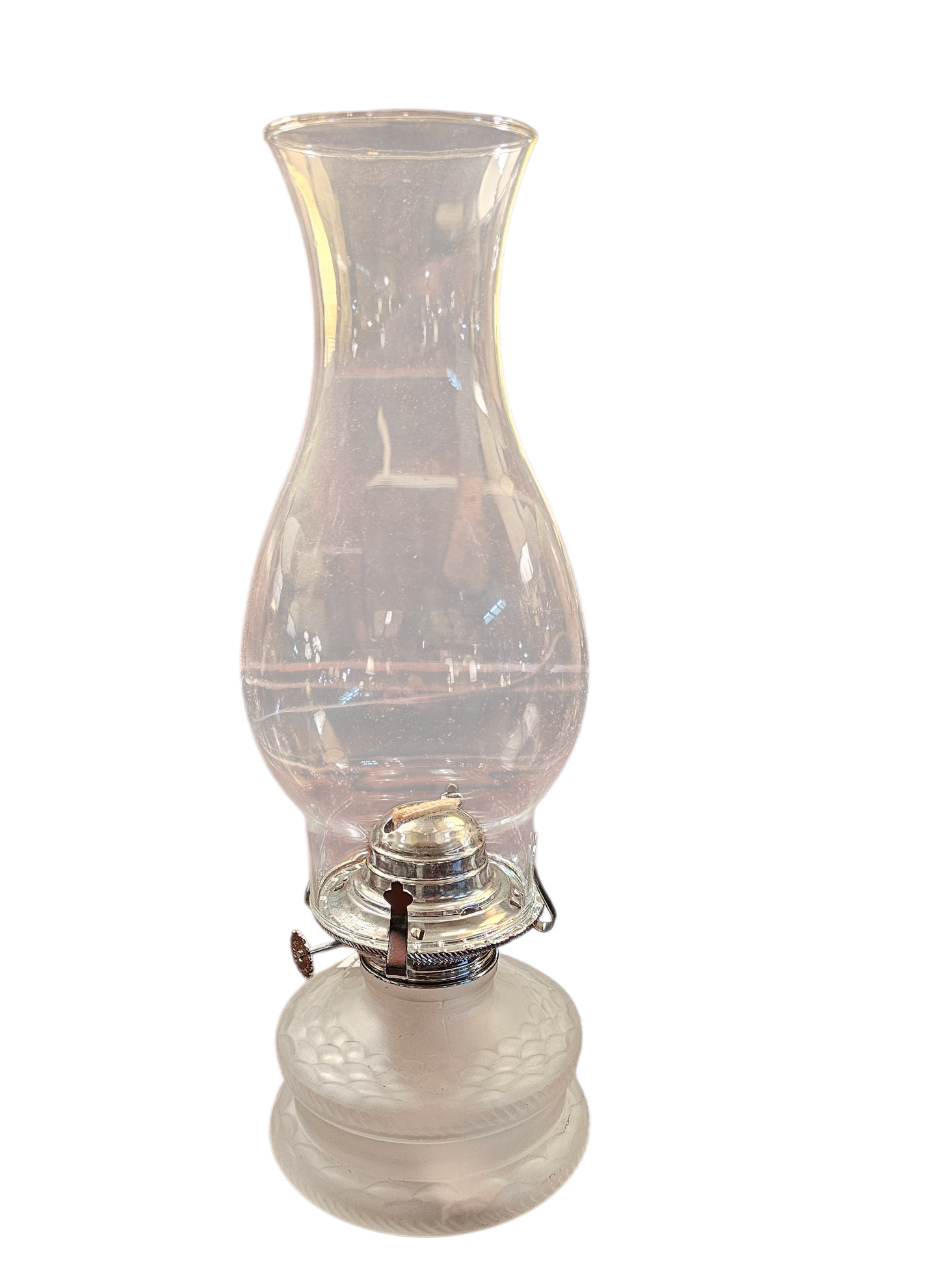 Milk Glass Oil Lamp with Clear Glass Chimney – Vintage Frosted Glass Table Lamp