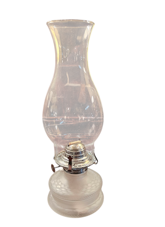 Milk Glass Oil Lamp with Clear Glass Chimney – Vintage Frosted Glass Table Lamp