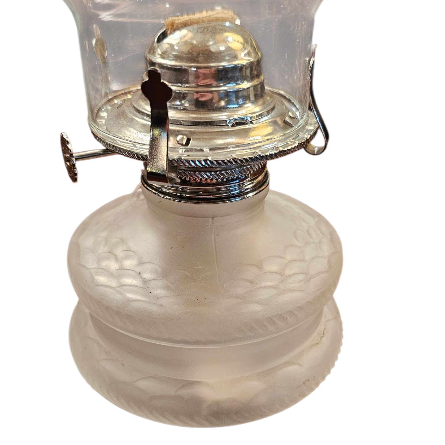 Milk Glass Oil Lamp with Clear Glass Chimney – Vintage Frosted Glass Table Lamp