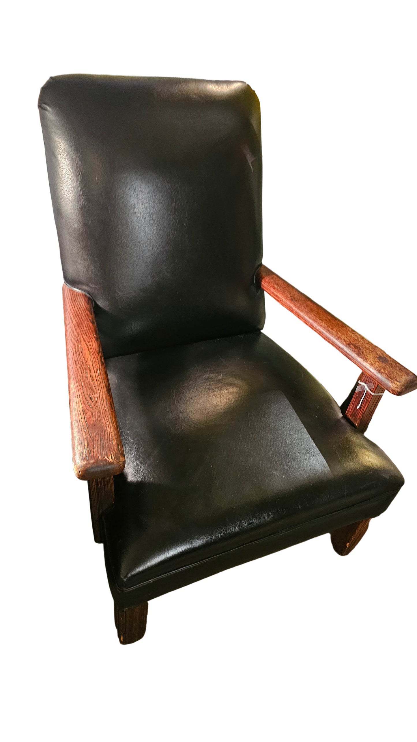 Modern Vinyl Oak Armchair, Black Vinyl Upholstery with Solid Oak Arms