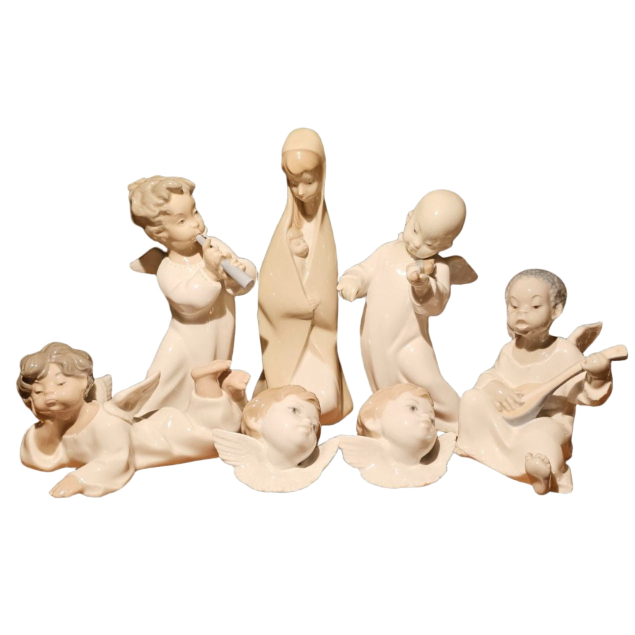 Porcelain Nativity Scene with Angels – 7-Piece Vintage Set