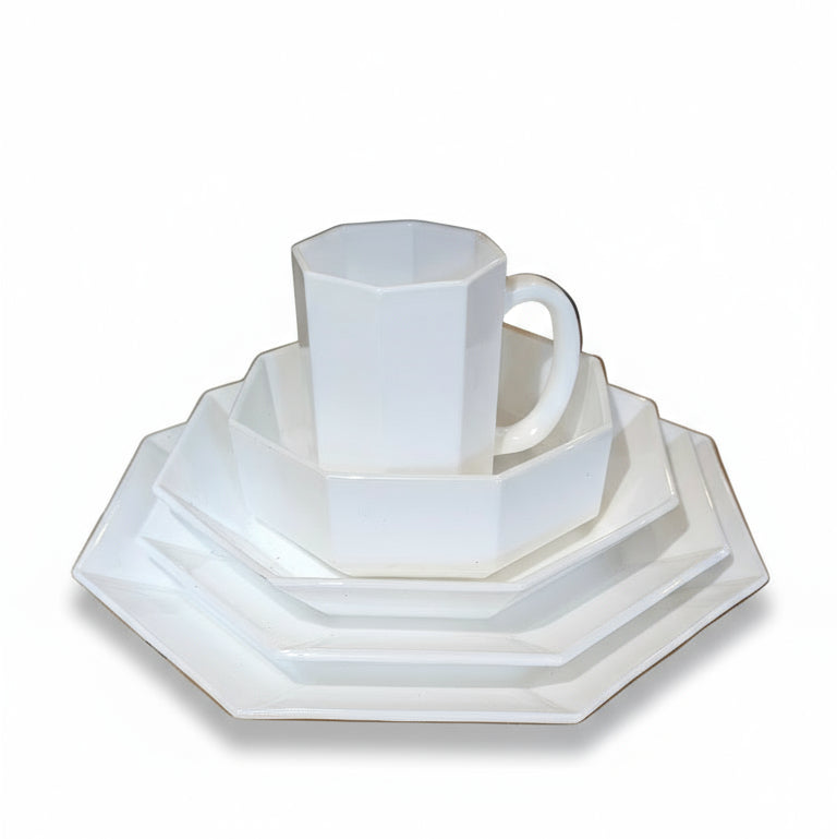 French White Octagon Dinnerware Set for 12