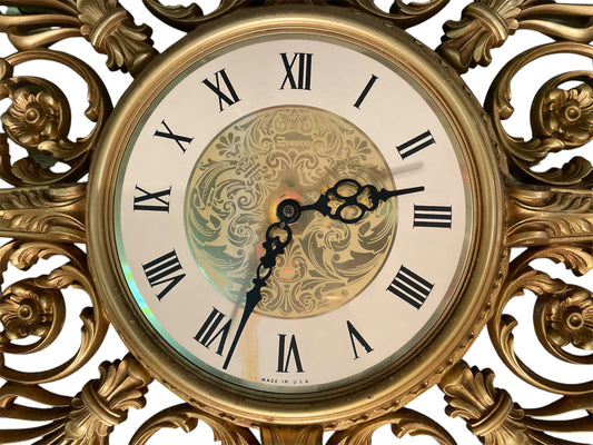Wall Clock – Hollywood Regency Mid-Century Starburst Metal Design