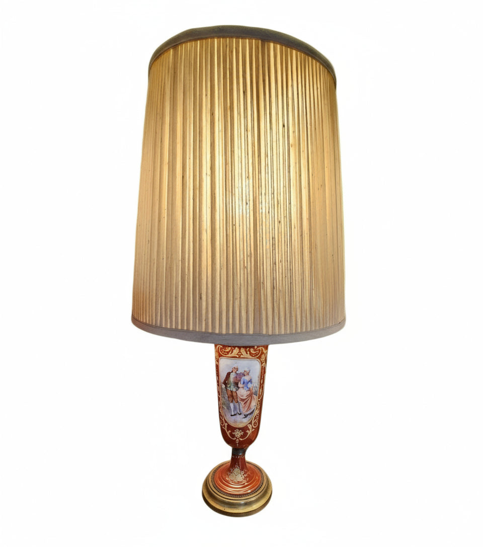Porcelain Lamp with Pleated Shade