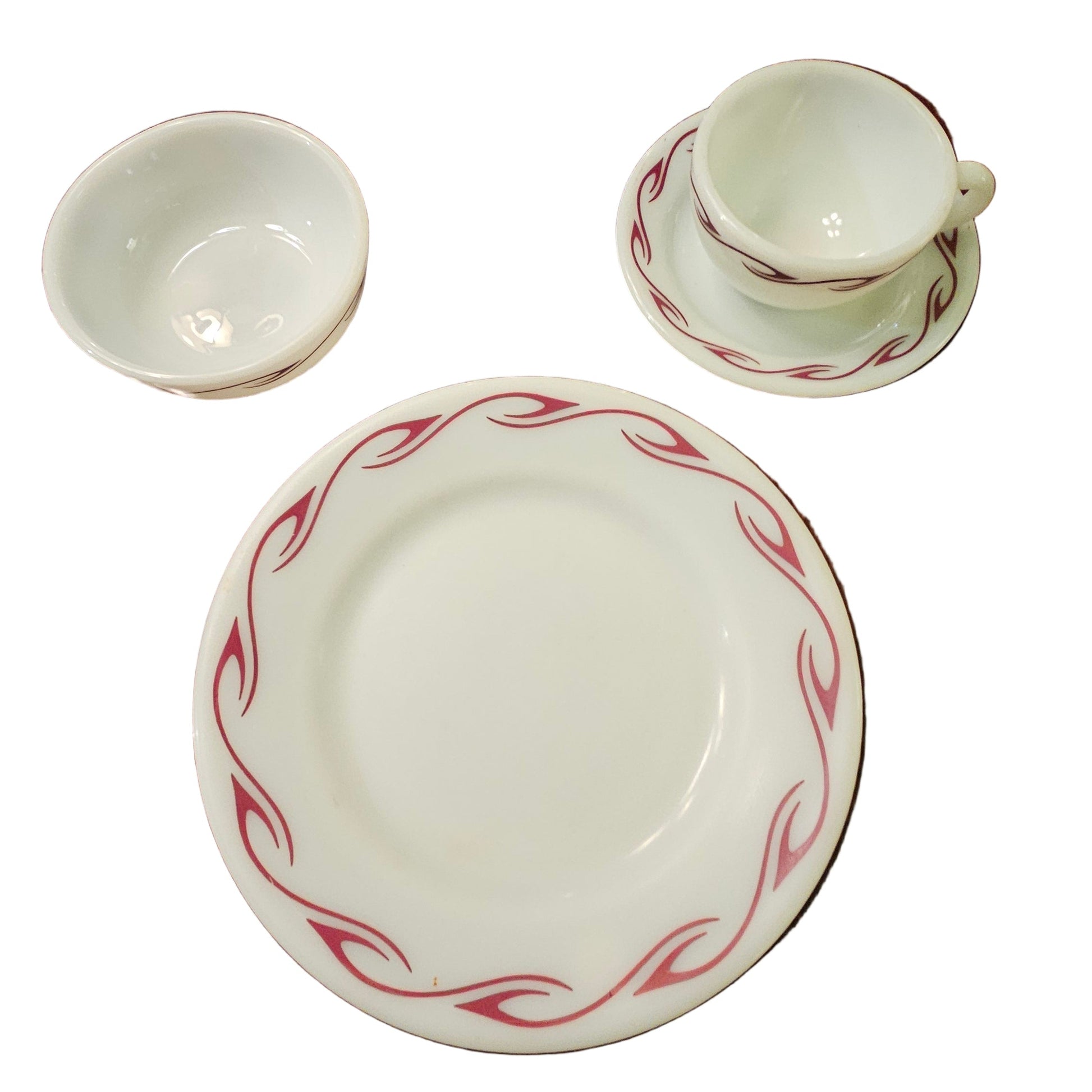 Vintage Red Swirl Dinnerware Set