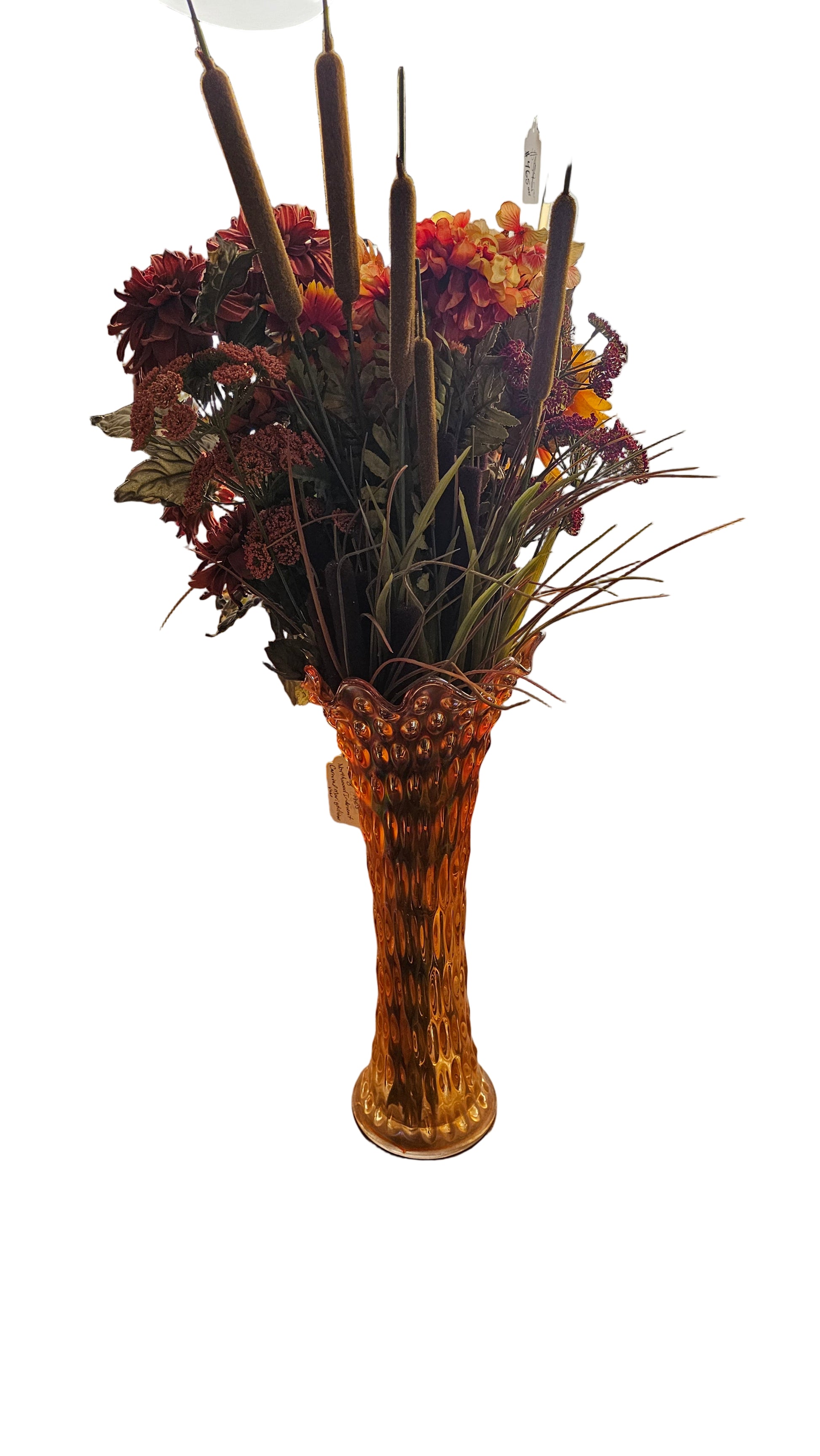 Amber Carnival Glass Vase – Textured “Moon & Thumbprint” Style – Statement Art Glass Centerpiece