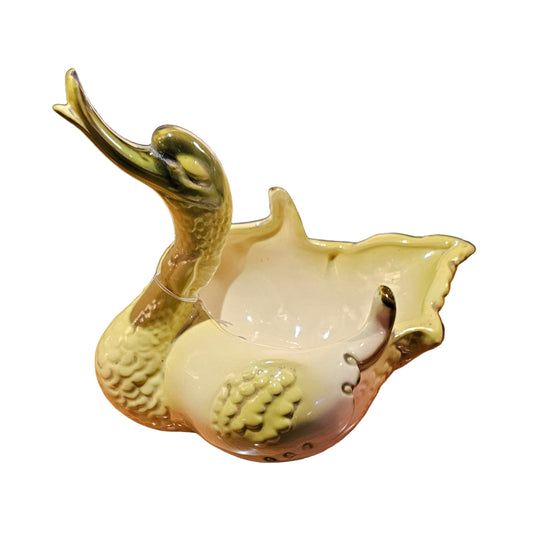 Swan Planter – Soft Yellow Ceramic with Gold Accents