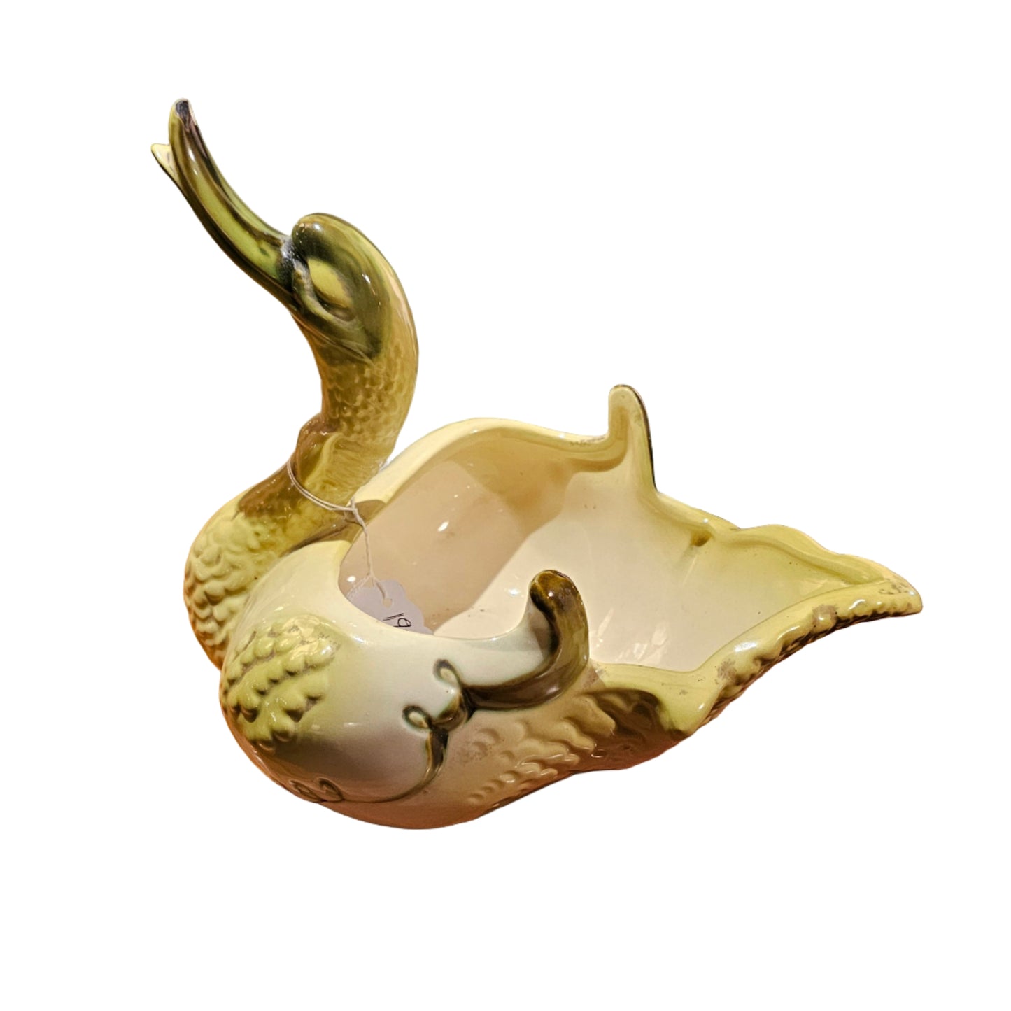 Swan Planter Soft Yellow Ceramic with Gold Accents
