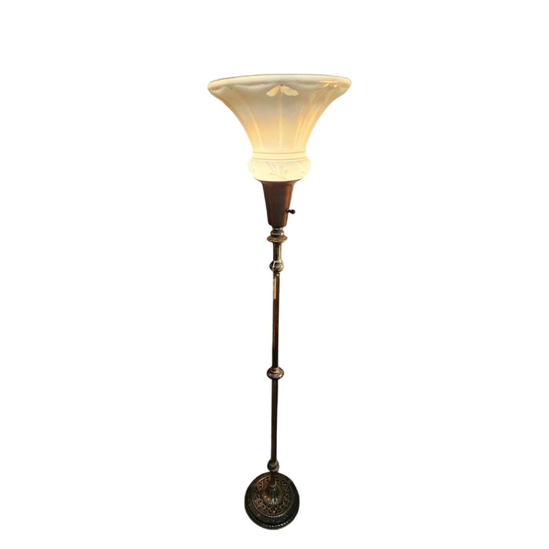Torchiere Floor Lamp with Etched Glass Shade