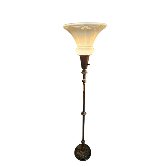 Torchiere Floor Lamp with Etched Glass Shade