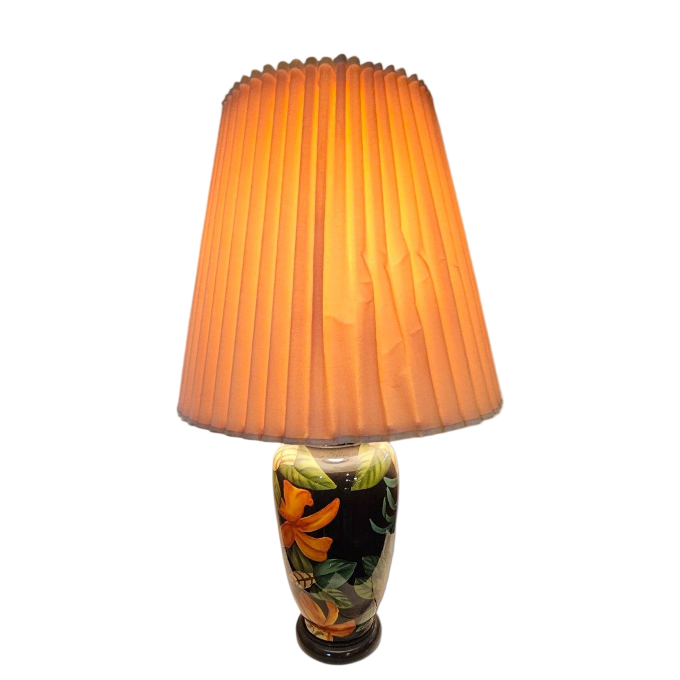 Tropical Ceramic Lamp with Pleated Shade