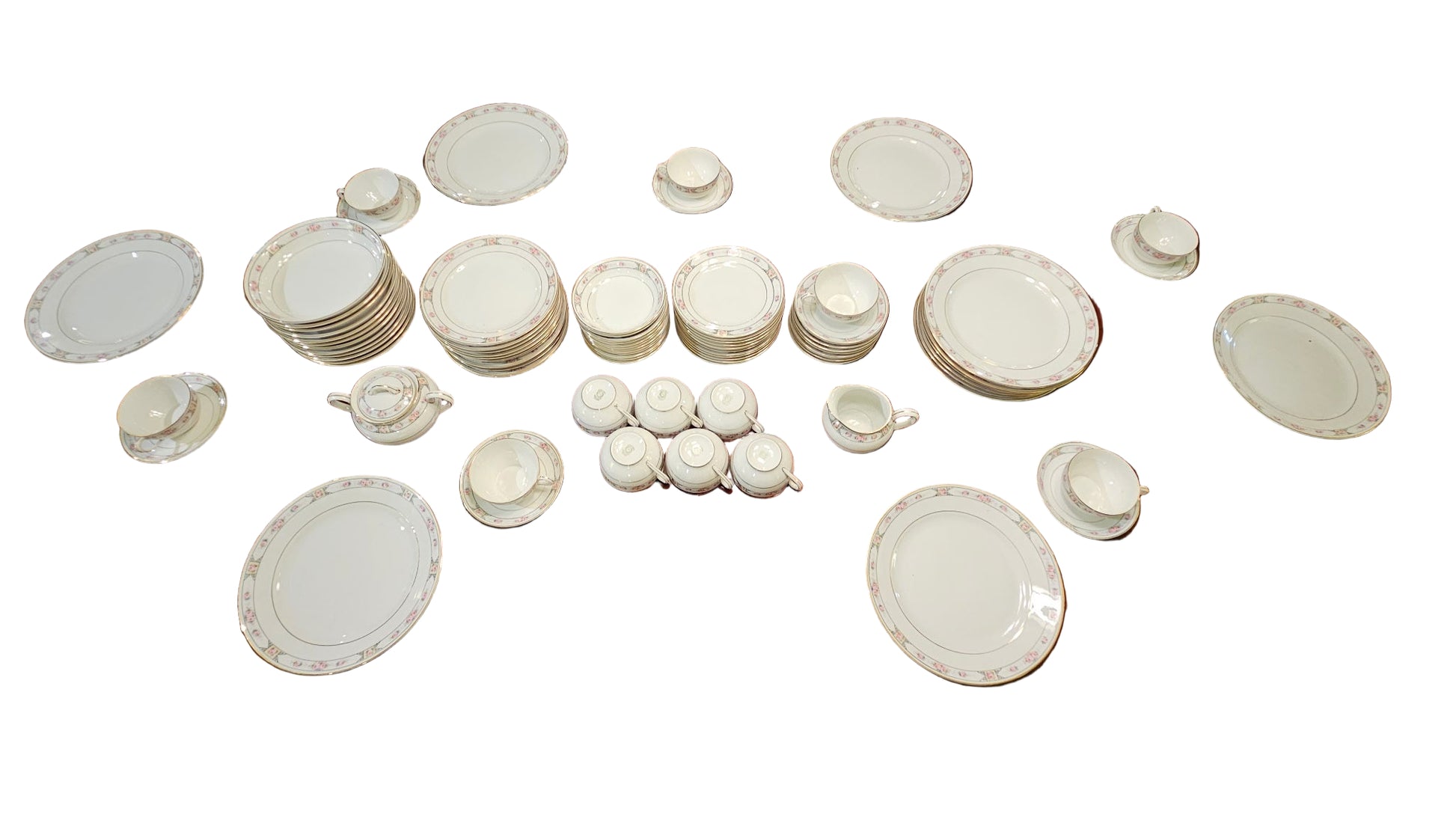 Vintage Pink Rose Fine China Dinnerware Set with Gold Trim