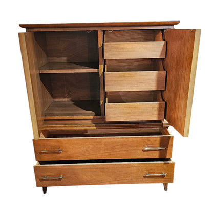 Sculpted Wood & Brass Modern Walnut Armoire