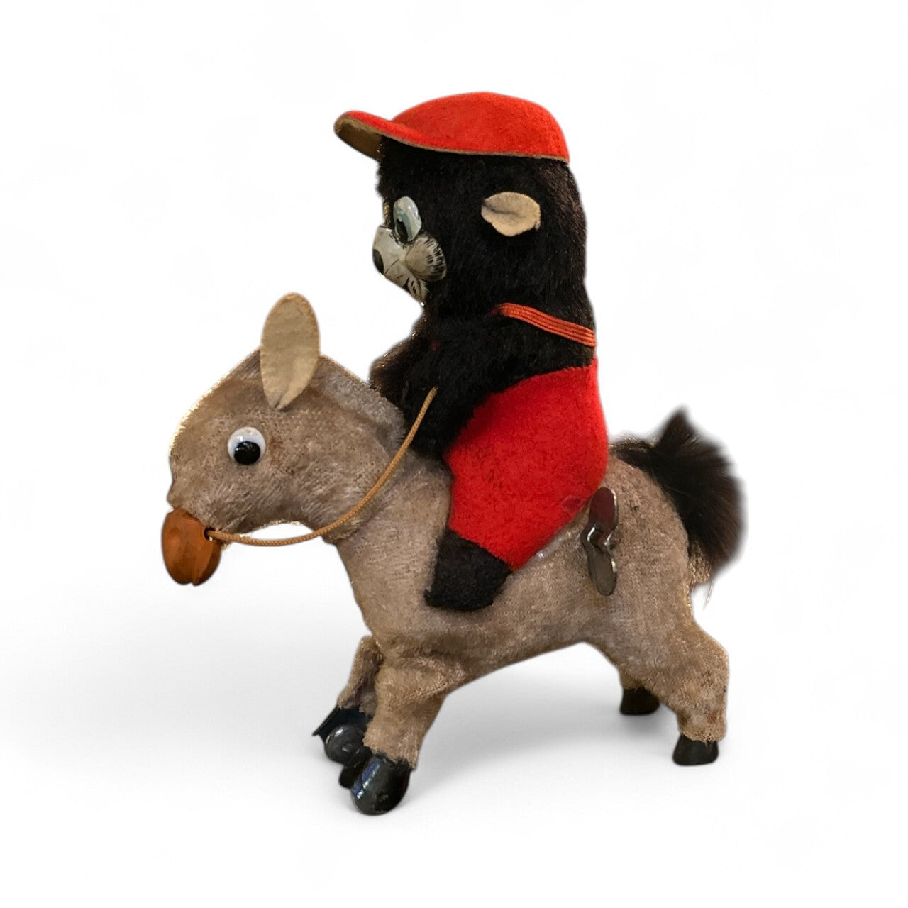 Wind-Up Monkey Riding Donkey Toy | 1950s Plush Mechanical Collectible